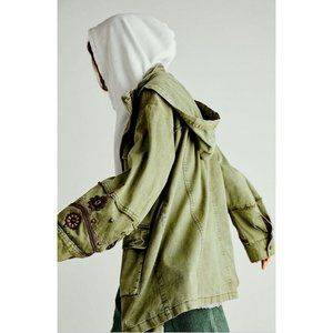Free People So Down Military Parka Embroidered Hooded Jacket Size XS